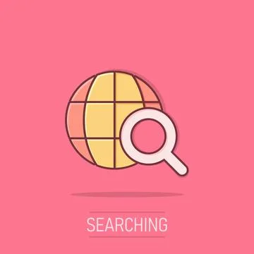Globe search icon in comic style. Network navigation cartoon vector illustr.. Stock Illustration