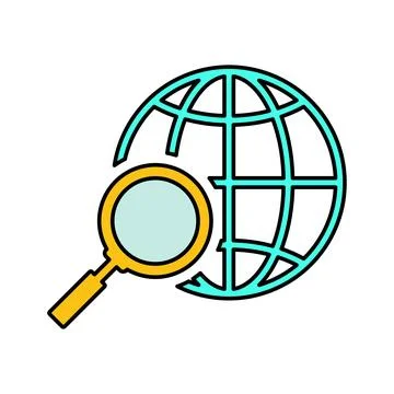 Globe, search icon. Stock Illustration