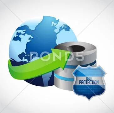 Globe server and protection shield Stock Illustration
