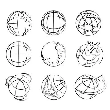 Globe set, world sketch design Illustrazione stock