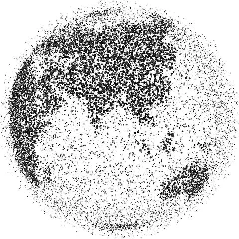 Globe shape, World map created from scattered dots. Vector illustration Stockillustratie