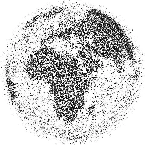 Globe shape, World map created from scattered dots. Vector illustration Stockillustratie
