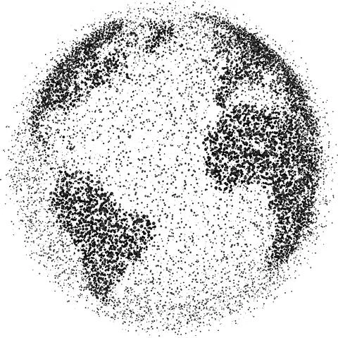 Globe shape, World map created from scattered dots. Vector illustration Stockillustratie