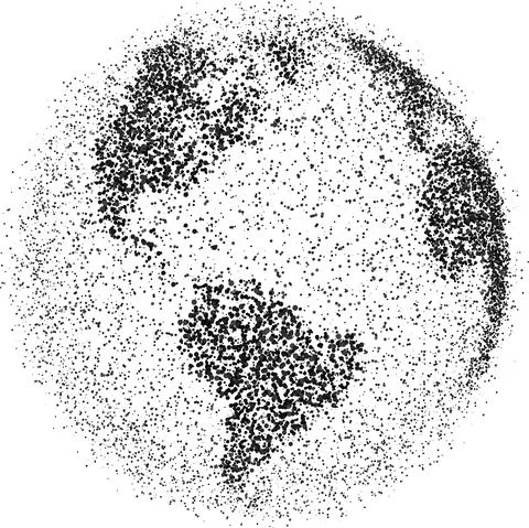 Globe shape, World map created from scattered dots. Vector illustration Stockillustratie