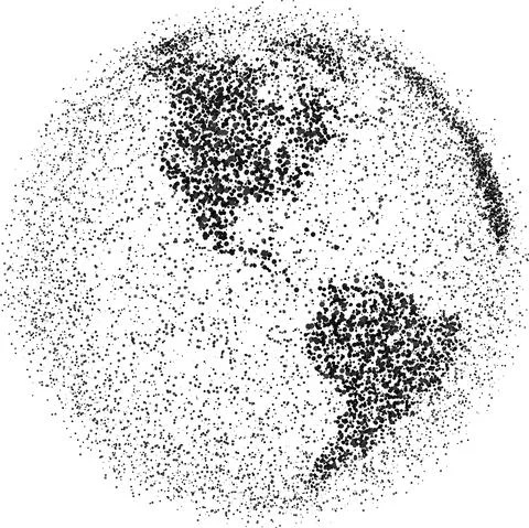 Globe shape, World map created from scattered dots. Vector illustration Stockillustratie