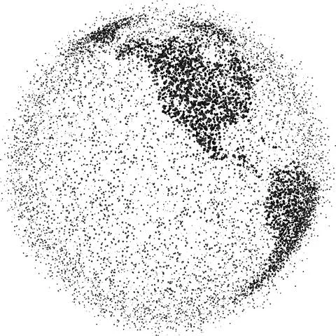 Globe shape, World map created from scattered dots. Vector illustration Stockillustratie