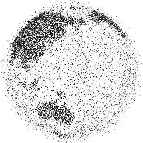 Globe shape, World map created from scattered dots. Vector illustration Stockillustratie