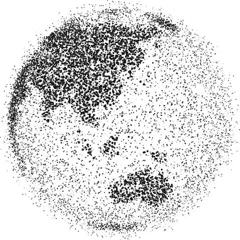 Globe shape, World map created from scattered dots. Vector illustration Stockillustratie