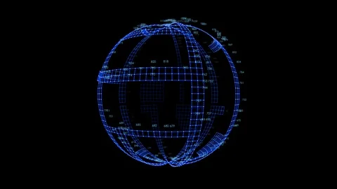 Globe shaped animation with coordinates and numbers Video stock 86817010
