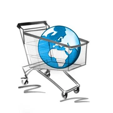 Globe in shopping cart Stock Illustration