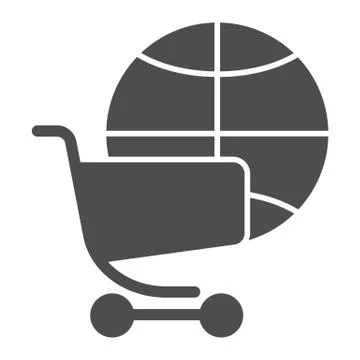 Globe with shopping cart solid icon. Global market vector illustration isolated Illustrazione stock