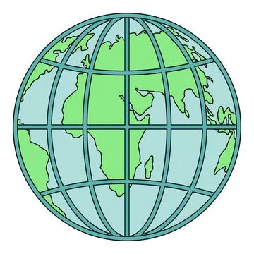 Globe showing continents, oceans, and grid lines Illustrazione stock