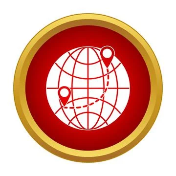 Globe showing route between two location pins Illustrazione stock