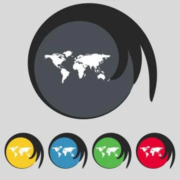 Globe sign icon. World map geography symbol. Set colourful buttons. Vector Stock Illustration