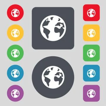 Globe sign icon World map geography symbol. Globe on stand for studying. Set  Stock Illustration