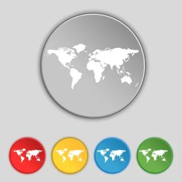 Globe sign icon. World map geography symbol. Set colourful buttons. Vector イラスト素材