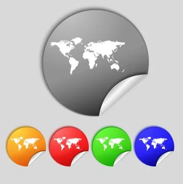 Globe sign icon. World map geography symbol. Set colourful buttons. Vector Stock Illustration