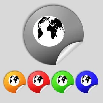 Globe sign icon. World map geography symbol. Set colourful buttons. Vector Stock Illustration