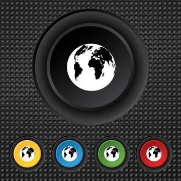 Globe sign icon. World map geography symbol. Set colourful buttons. Vector Illustrazione stock