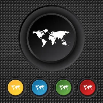 Globe sign icon. World map geography symbol. Set colourful buttons. Vector 스톡 일러스트