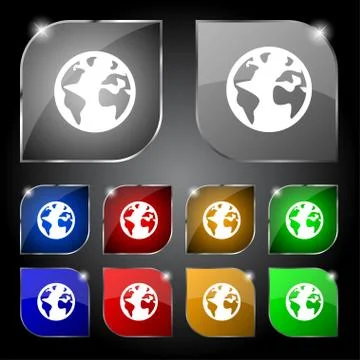 Globe sign icon World map geography symbol. Globe on stand for studying. Set  Stock Illustration