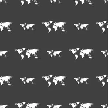 Globe sign icon. World map geography symbol. Seamless pattern on a gray backg Illustrazione stock