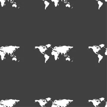 Globe sign icon. World map geography symbol. Seamless pattern on a gray backg Illustrazione stock