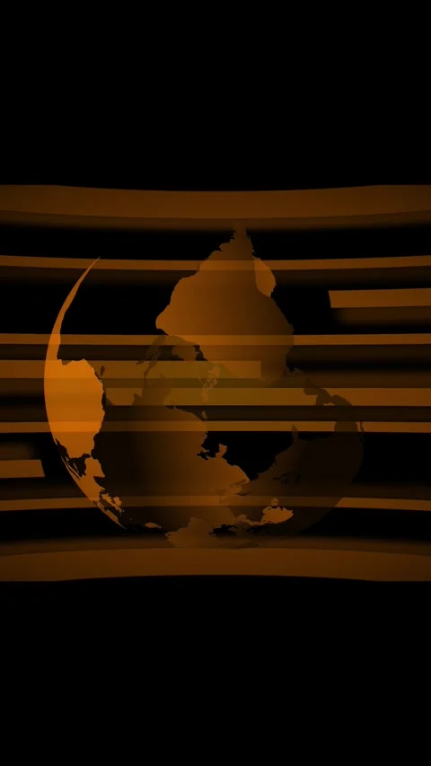 Globe silhouette with orange horizontal bars on dark. Globe silhouette worl.. Stock Footage 345962763