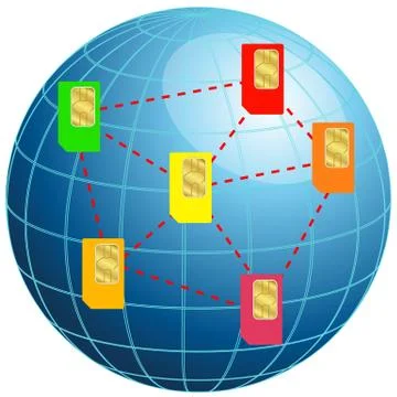 Globe with sim cards Illustrazione stock