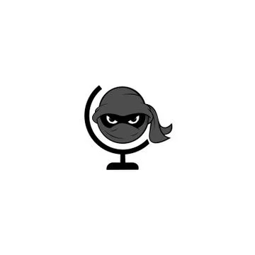 Globe with a simple black ninja head Stock Illustration