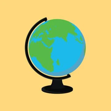 Globe single isolated with yellow background flat vector Stock Illustration
