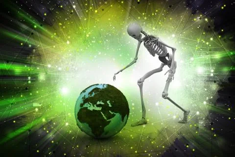 Globe with skelton Stock Illustration