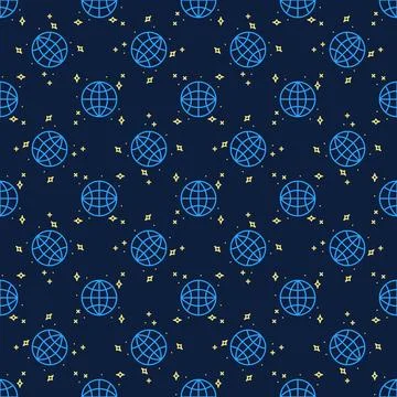 Globe in Space with Stars vector concept line blue seamless pattern Stockillustratie