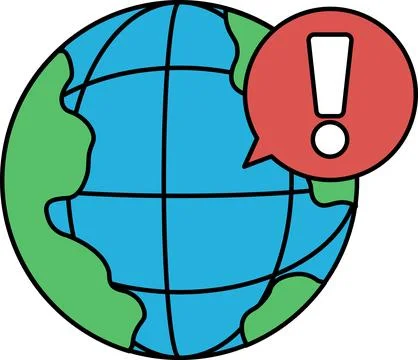 A globe with a speech bubble above it that says "exclamation" Ilustração Stock