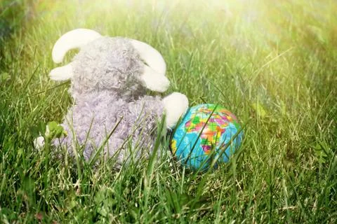 Globe sphere orb model effigy on green grass Stock Photos