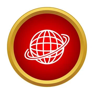 Globe sphere with orbital lines on a red background with gold frame Stock Illustration
