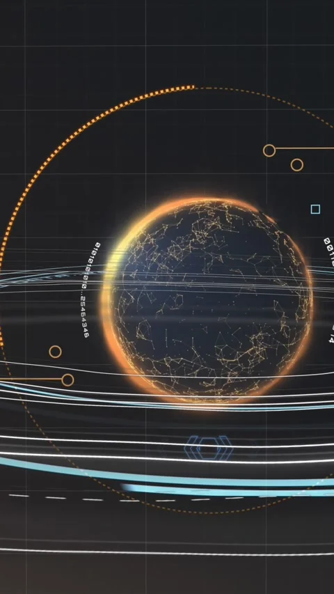 Globe spinning and data processing over topography against black background Stock Footage 343641528
