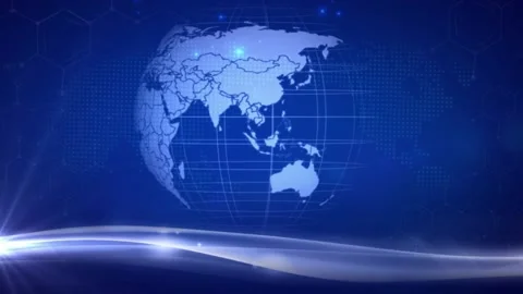 Globe Spinning On Blue Digital World Map Background Stock Footage 143893341