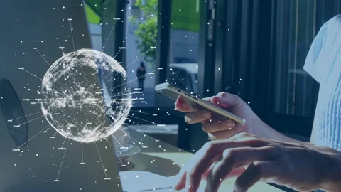 Globe spinning with data and connection network Stockbeeldmateriaal 114073200