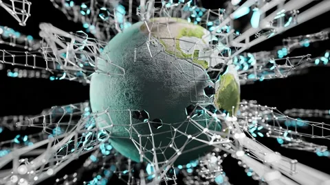 Globe spins in the network or transmission of data or energy concept.  動画素材 199736277