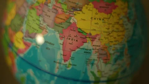 Globe spins slowly, highlighting India and surrounding nations Stock Footage 342352562