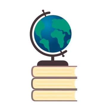 Globe on a stack of books. Flat vector illustration. Workplace of the student Illustrazione stock