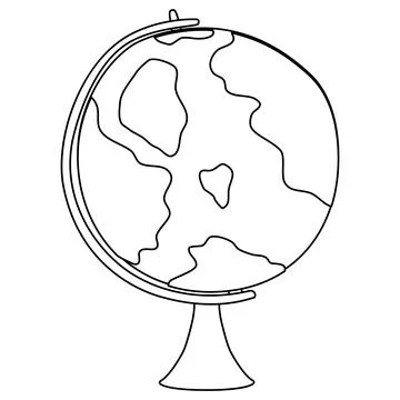 Globe on stand, doodle style flat vector outline for coloring book Stock Illustration