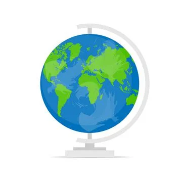 Globe on a stand in a flat style on a white background. Vector illustration. Stock Illustration