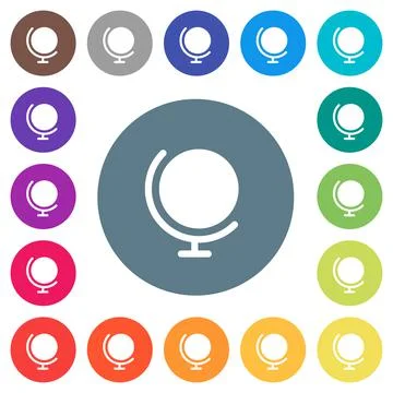 Globe with stand flat white icons on round color backgrounds Stock Illustration