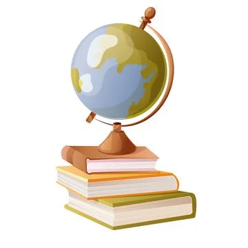 Globe stands on the books. Vector illustration isolated on white background Stock Illustration