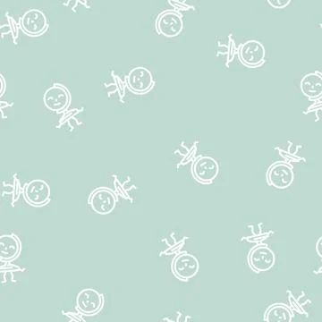 Globe stationery character line vector seamless pattern Stock Illustration