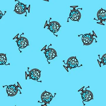 Globe stationery character vector seamless pattern Stock Illustration