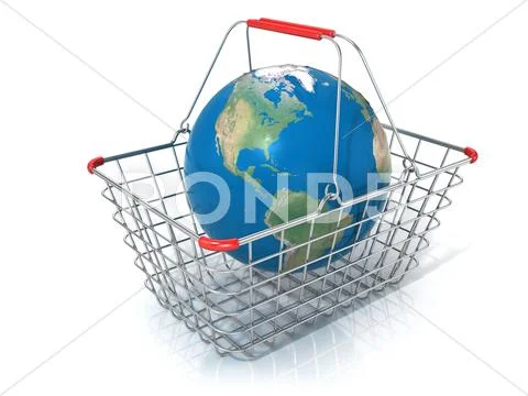 Globe in steel wire shopping basket Clip Art 67643367