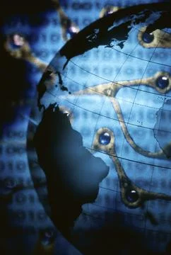 Globe superimposed over binary code Stock Photos